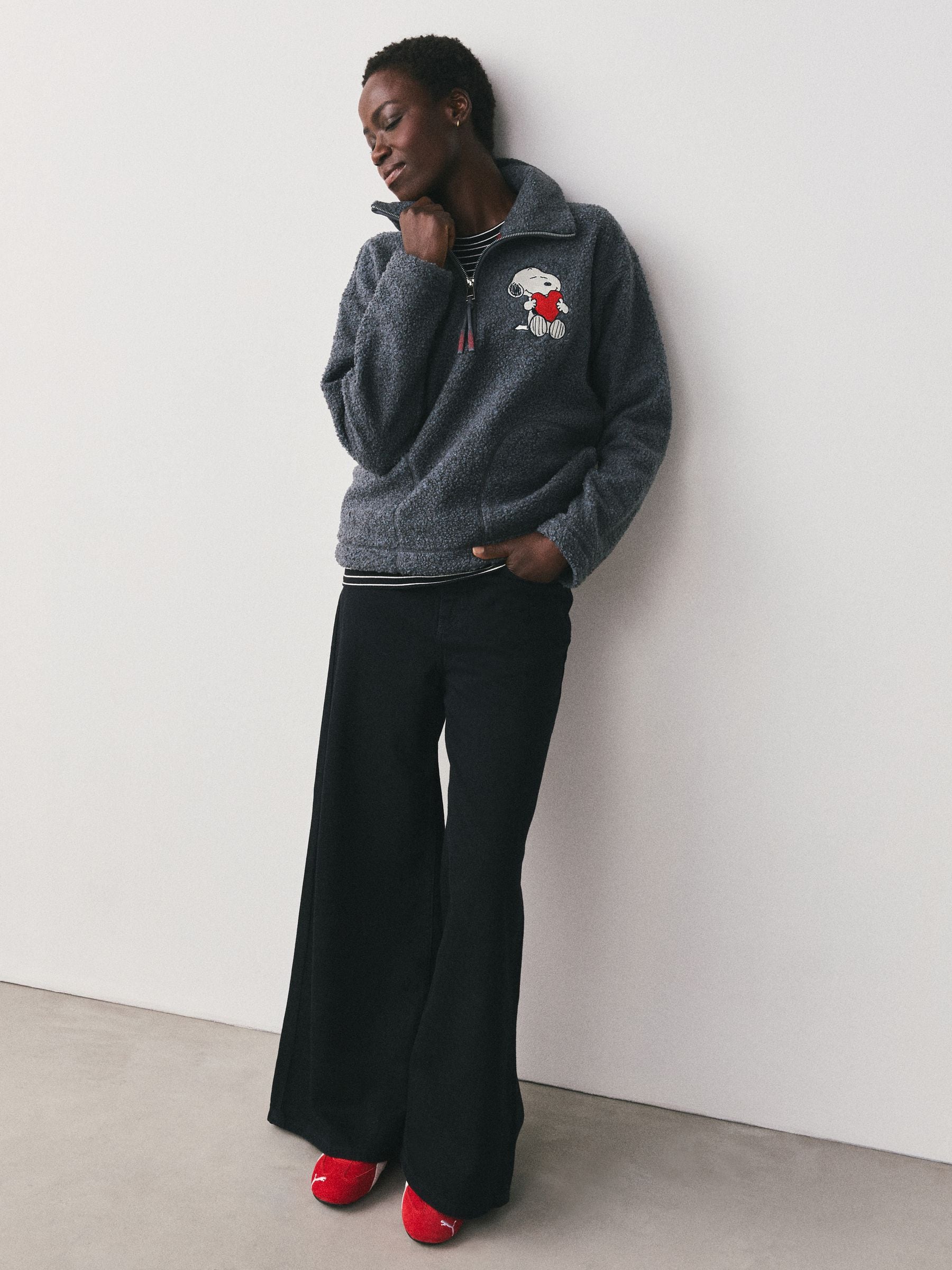 Buy Charcoal Grey Snoopy Half Zip Borg Fleece from the Next UK