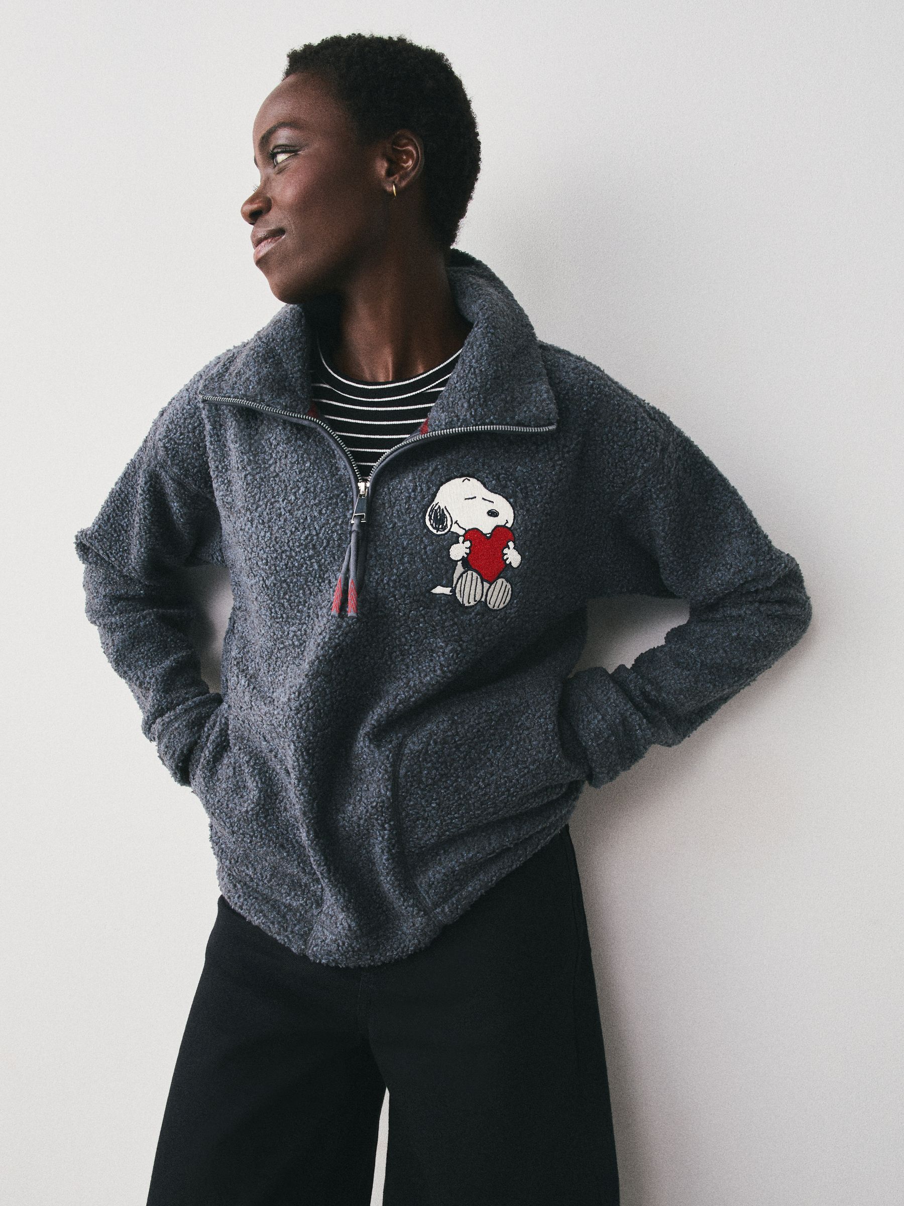 その他 Snoopy (Charcoal) Buy Charcoal Grey Snoopy Half Zip Borg Fleece from Next USA