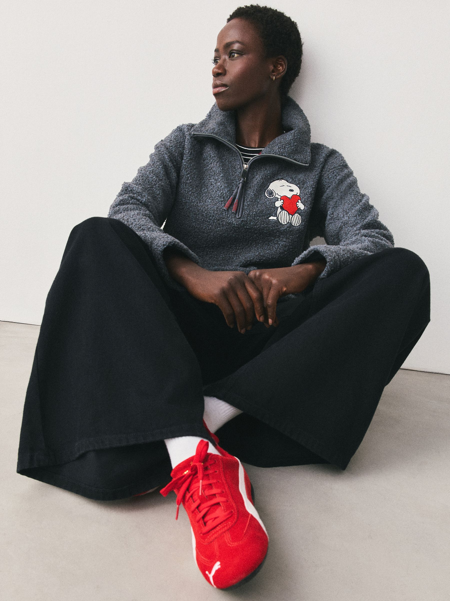Buy Charcoal Grey Snoopy Half Zip Borg Fleece from Next USA