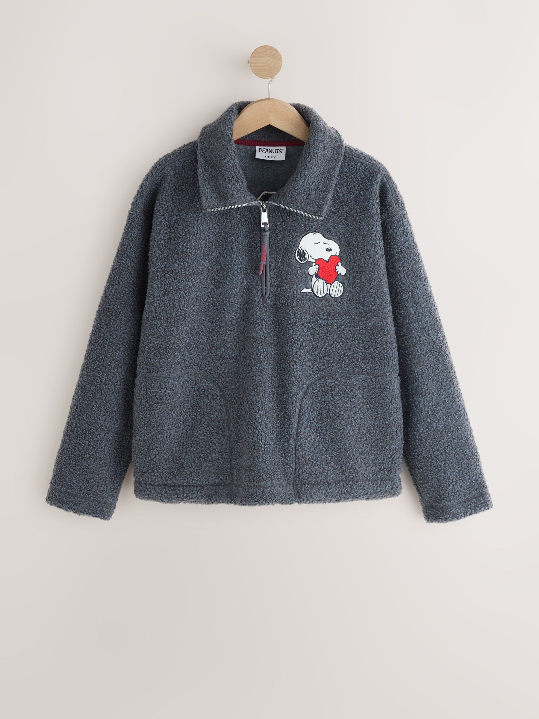 Buy Charcoal Grey Snoopy Half Zip Borg Fleece from Next USA