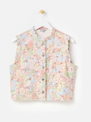Oliver Bonas Pink Pastel Floral Print Scalloped Denim Waistcoat - Image 7 of 8