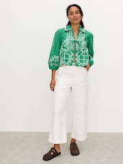 Oliver Bonas Green Cross Stitch Tie Front Jacket - Image 1 of 7