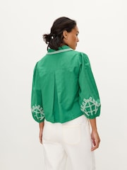 Oliver Bonas Green Cross Stitch Tie Front Jacket - Image 2 of 7