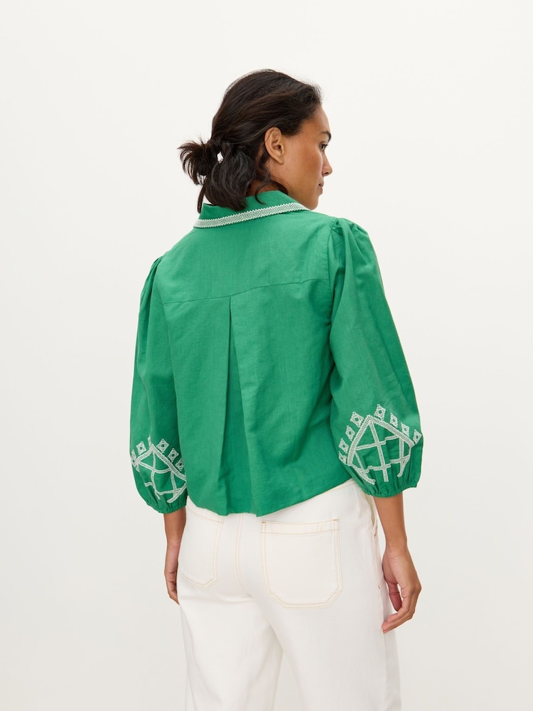 Oliver Bonas Green Cross Stitch Tie Front Jacket - Image 2 of 7