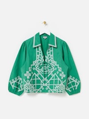 Oliver Bonas Green Cross Stitch Tie Front Jacket - Image 3 of 7