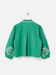 Oliver Bonas Green Cross Stitch Tie Front Jacket - Image 4 of 7