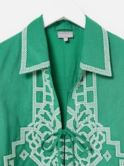 Oliver Bonas Green Cross Stitch Tie Front Jacket - Image 5 of 7