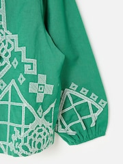 Oliver Bonas Green Cross Stitch Tie Front Jacket - Image 6 of 7
