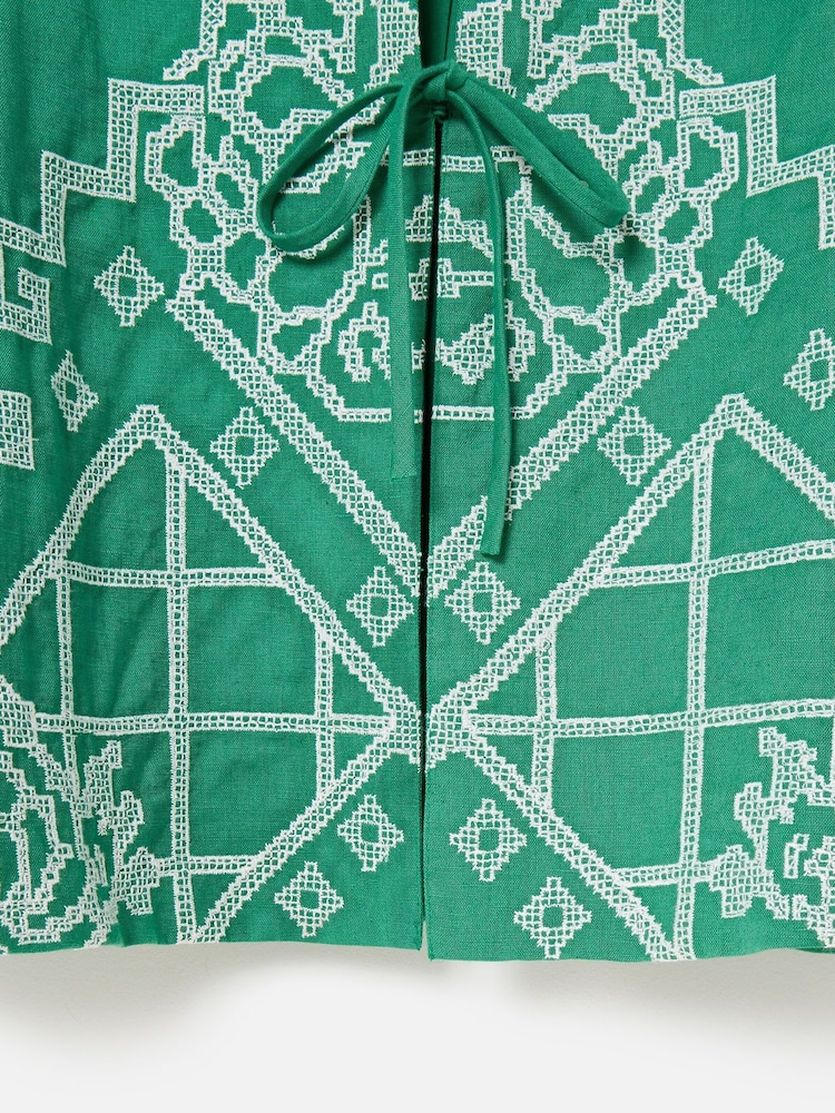 Oliver Bonas Green Cross Stitch Tie Front Jacket - Image 7 of 7
