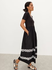 Oliver Bonas Black Broderie Short Sleeve Midi Dress - Image 2 of 8