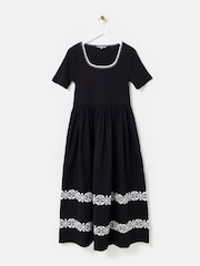 Oliver Bonas Black Broderie Short Sleeve Midi Dress - Image 3 of 8