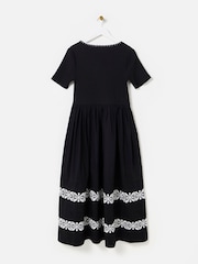 Oliver Bonas Black Broderie Short Sleeve Midi Dress - Image 4 of 8