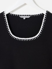 Oliver Bonas Black Broderie Short Sleeve Midi Dress - Image 5 of 8