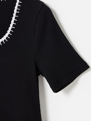 Oliver Bonas Black Broderie Short Sleeve Midi Dress - Image 6 of 8