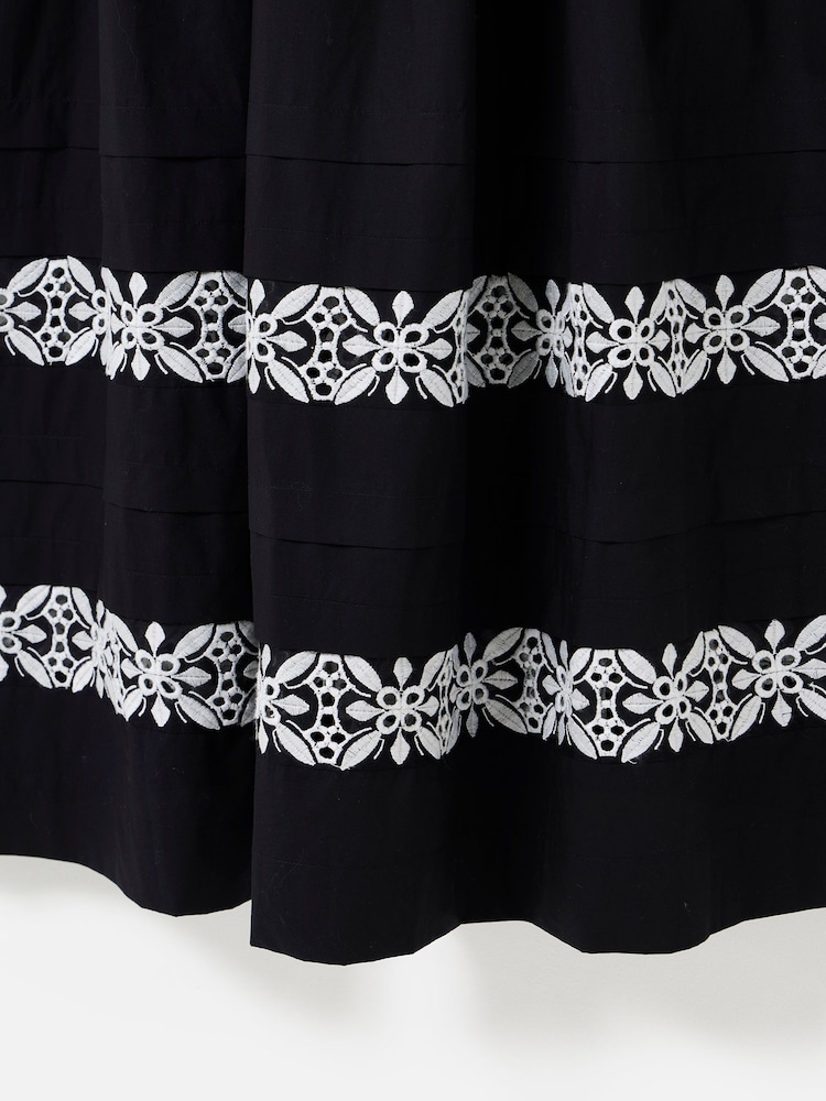 Oliver Bonas Black Broderie Short Sleeve Midi Dress - Image 8 of 8