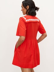 Oliver Bonas Red Daisy Embroidered Collar Mini Dress - Image 2 of 7