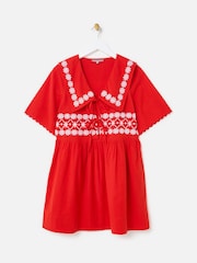 Oliver Bonas Red Daisy Embroidered Collar Mini Dress - Image 3 of 7