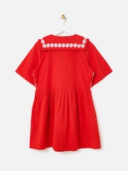 Oliver Bonas Red Daisy Embroidered Collar Mini Dress - Image 4 of 7