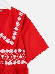 Oliver Bonas Red Daisy Embroidered Collar Mini Dress - Image 6 of 7