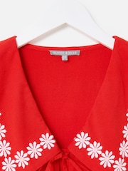 Oliver Bonas Red Daisy Embroidered Collar Mini Dress - Image 7 of 7