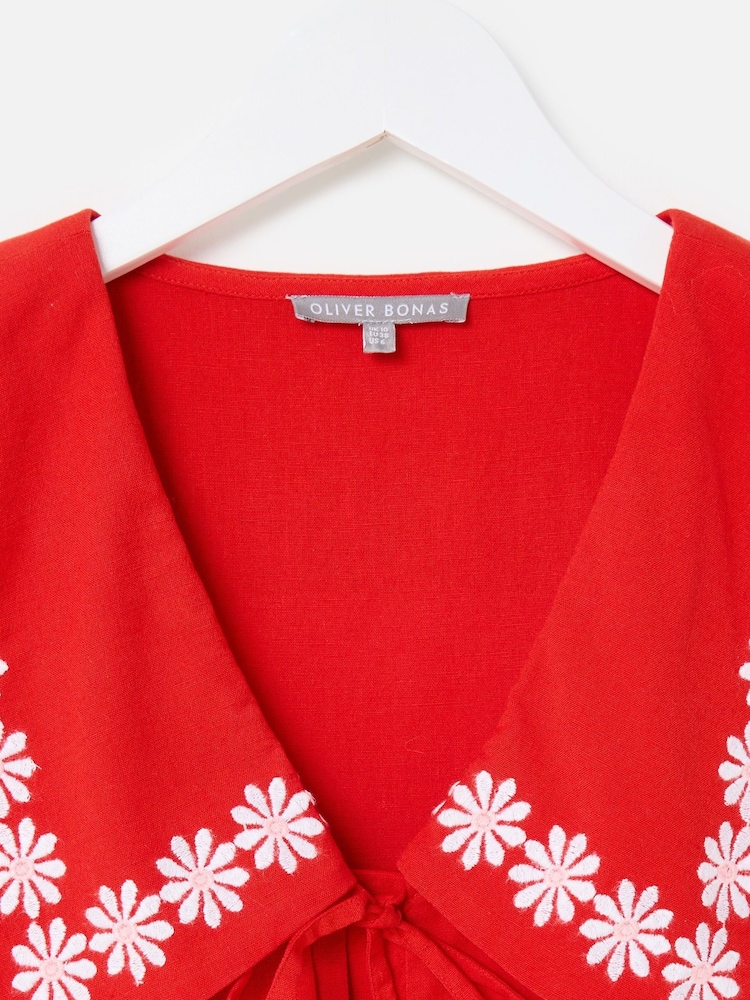 Oliver Bonas Red Daisy Embroidered Collar Mini Dress - Image 7 of 7
