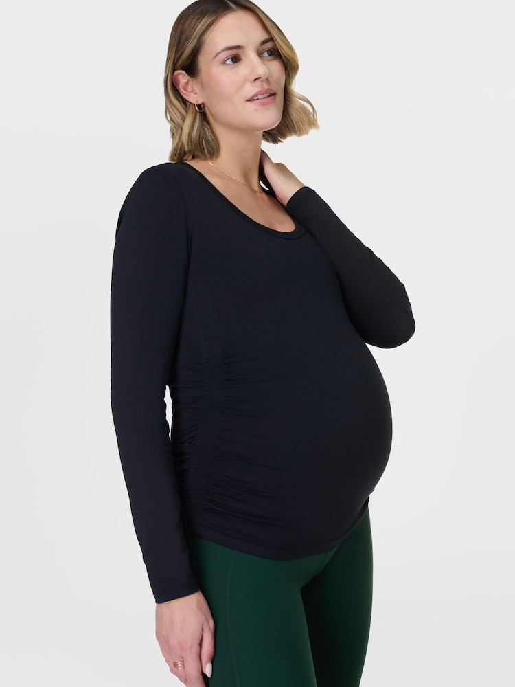 Sweaty Betty Black All Day Maternity Long Sleeve Top - Image 1 of 7