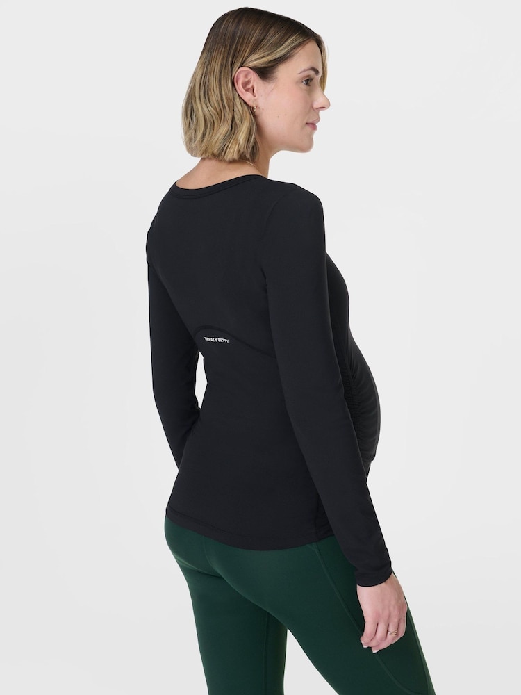 Sweaty Betty Black All Day Maternity Long Sleeve Top - Image 2 of 7