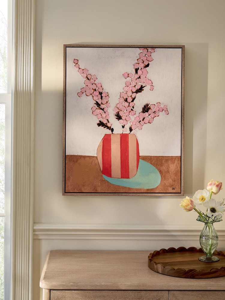 Pink Floral Vase Handpaint Detail Framed Wall Art - Image 1 of 5 Pink Floral Vase Handpaint Detail Framed Wall Art - Image 1 of 5