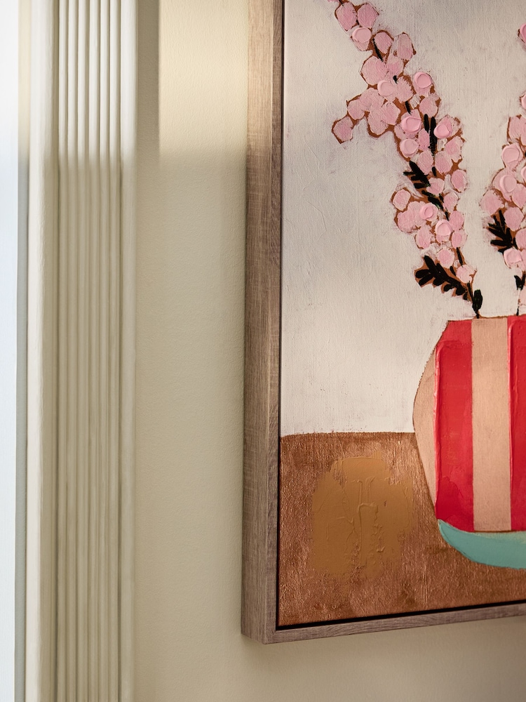 Pink Floral Vase Handpaint Detail Framed Wall Art - Image 2 of 5 Pink Floral Vase Handpaint Detail Framed Wall Art - Image 2 of 5