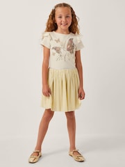Monsoon Natural Unicorn Embellished Plisse Disco Dress - Image 1 of 4