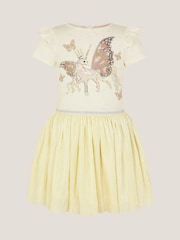 Monsoon Natural Unicorn Embellished Plisse Disco Dress - Image 2 of 4