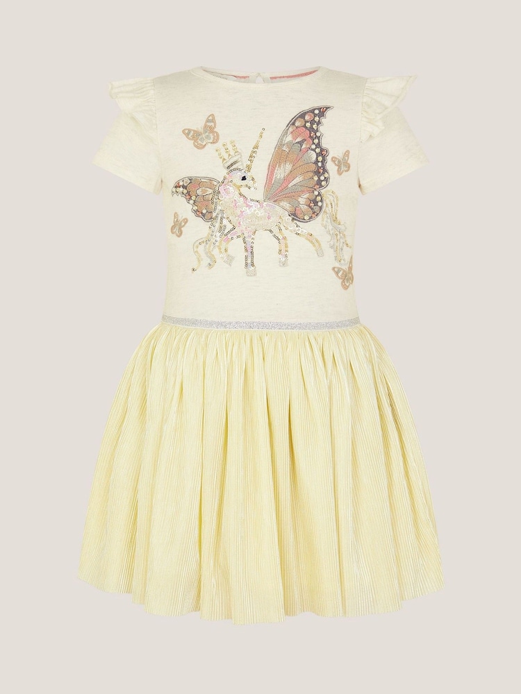 Monsoon Natural Unicorn Embellished Plisse Disco Dress - Image 2 of 4