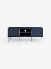 MADE.COM Navy Blue Elian Painted Up to 50 Inch Sliding Door TV Unit - Image 7 of 10
