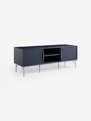 MADE.COM Navy Blue Elian Painted Up to 50 Inch Sliding Door TV Unit - Image 8 of 10