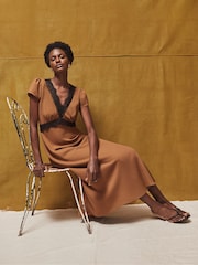 Ro&Zo Brown Lace Trim Dress - Image 1 of 6