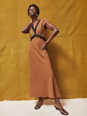 Ro&Zo Brown Lace Trim Dress - Image 2 of 6
