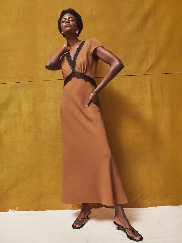 Ro&Zo Brown Lace Trim Dress - Image 2 of 6