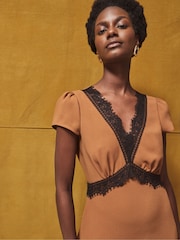 Ro&Zo Brown Lace Trim Dress - Image 4 of 6