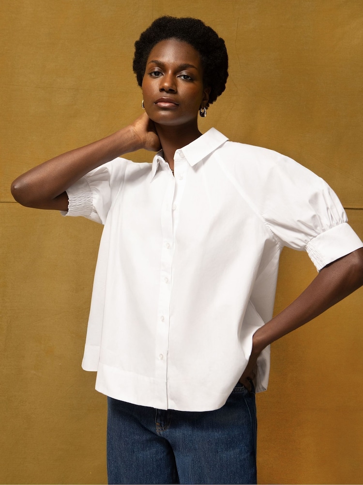 Ro&Zo White Cotton Poplin Short Sleeve Shirt - Image 1 of 5