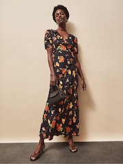 Orange/Yellow - Ro&Zo Floral Print Black Tie Back Dress - Imagem 2 de 5