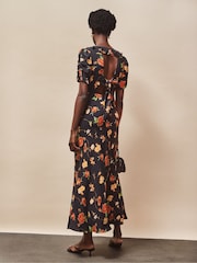 Orange/Yellow - Ro&Zo Floral Print Black Tie Back Dress - Imagem 5 de 5
