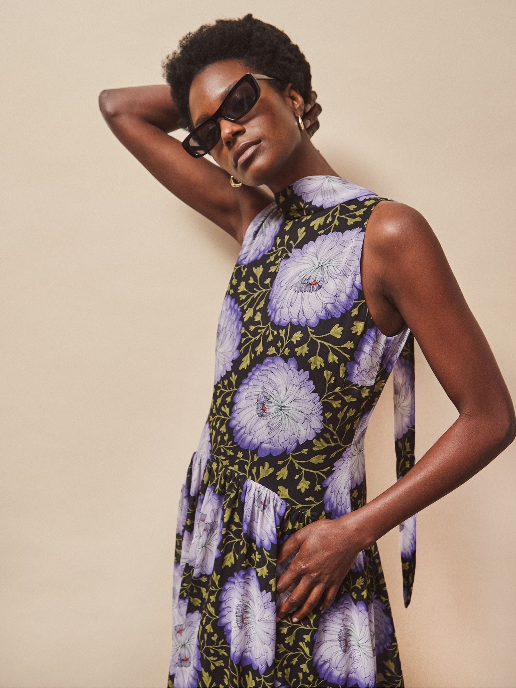 Buy Ro&Zo Purple Iris Lilac Scarf Detail Chiffon Dress from the