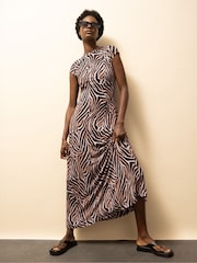 Ro&Zo Animal Print Neutral Zebra Print Jersey Maxi Dress - Image 1 of 5
