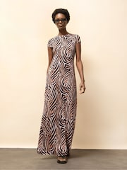 Ro&Zo Animal Print Neutral Zebra Print Jersey Maxi Dress - Image 4 of 5