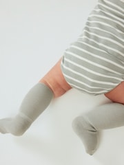 Polarn O. Pyret Green Organic Cotton Striped Babygrow - Image 3 of 6
