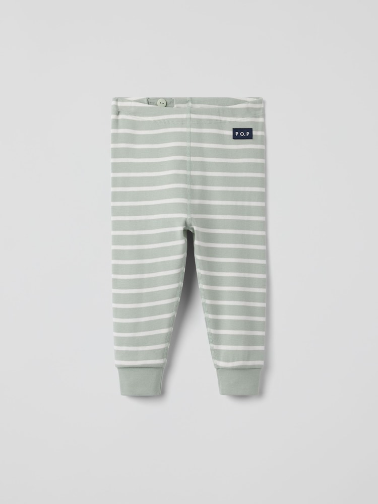 Polarn O. Pyret Green Organic Cotton Striped Leggings - Image 1 of 3