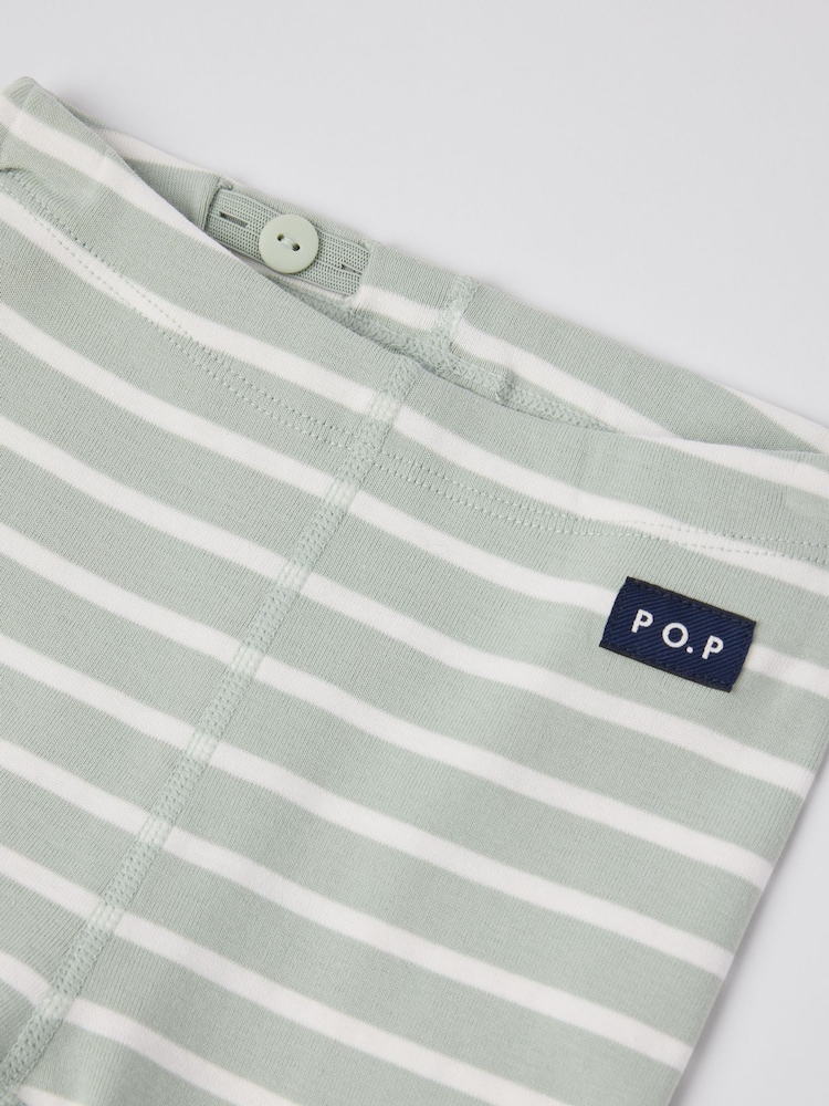 Polarn O. Pyret Green Organic Cotton Striped Leggings - Image 2 of 3