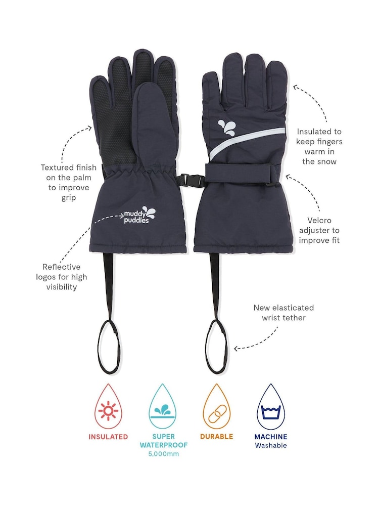 Muddy Puddles Blue Waterproof Kids Ski Gloves - Image 2 of 2 Muddy Puddles Blue Waterproof Kids Ski Gloves - Image 2 of 2