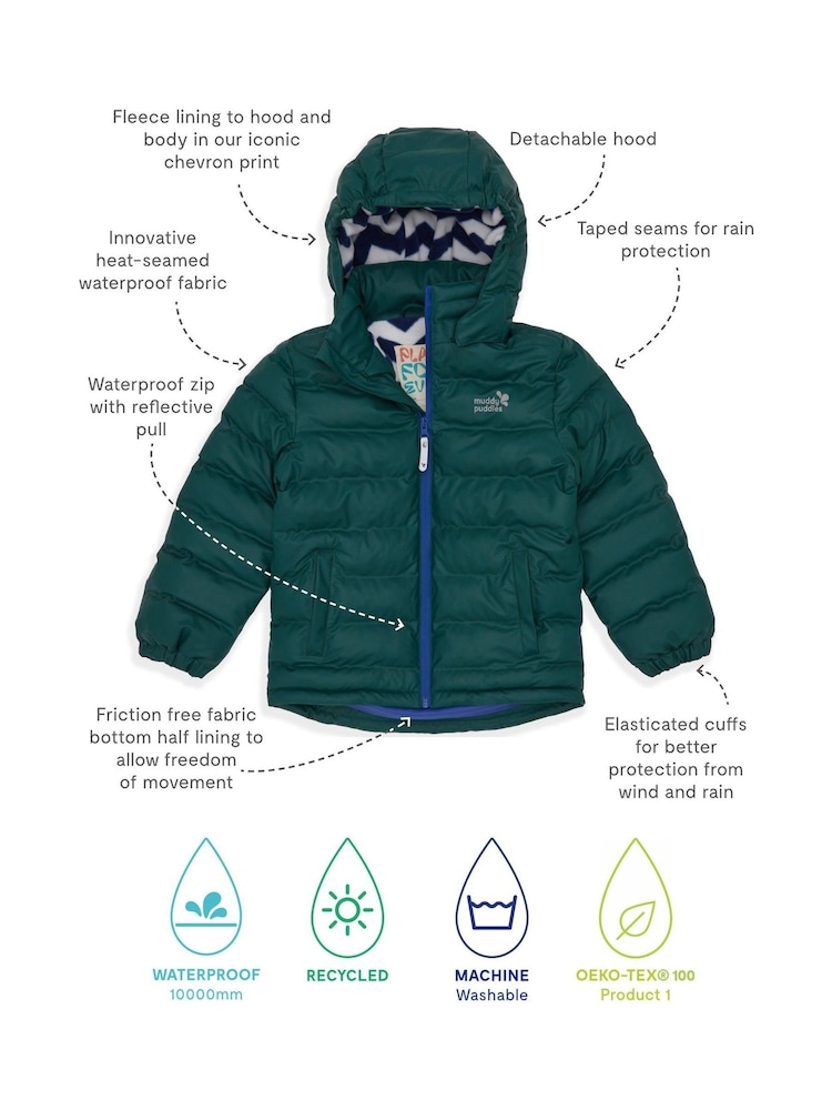 Muddy Puddles Green Waterproof Puffer Jacket - Image 7 of 7 Muddy Puddles Green Waterproof Puffer Jacket - Image 7 of 7