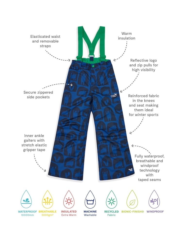 Muddy Puddles Blue Waterproof Kids Ski Salopettes Trousers - Image 6 of 6 Muddy Puddles Blue Waterproof Kids Ski Salopettes Trousers - Image 6 of 6